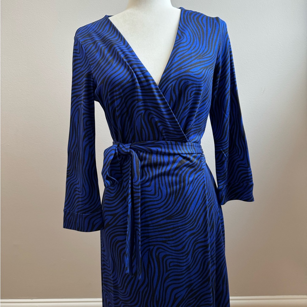 DVF Blue and Black Wrap Dress
